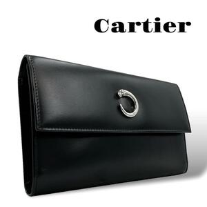  exterior beautiful goods Cartier Cartier long wallet folding in half bread tail leather black black 