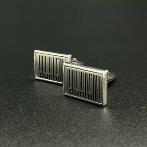 美品 dunhill ダンヒル カフス ロゴ ストライプ シルバー 925