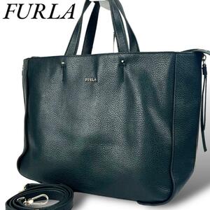 美品 FURLA　フルラ 2way トートバッグ ショルダー エヴァ シボレザー グリーン系　メンズ