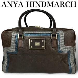  Anya Hindmarch ANYA HINDMARCH машина машина ручная сумочка Logo большая вместимость морщина кожа Brown 