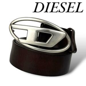 良品 DIESEL ディーゼル ベルト Dロゴ バックル レザー メンズ 茶　ブラウン