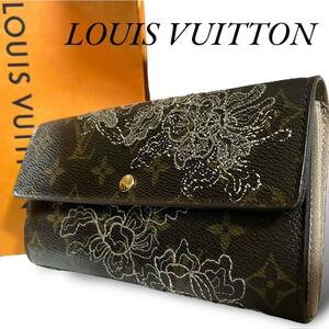 希少 ルイヴィトン LOUIS VUITTON 長財布 ポルトフォイユ サラ 刺繍 モノグラム 折り財布