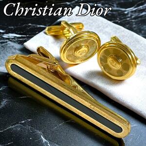  beautiful goods Christian Dior Dior tiepin cuffs set Gold Logo 
