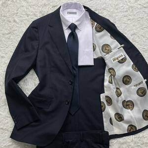  ultimate beautiful goods / rare XL United Arrows ni Gold suit setup coin pattern navy dark blue 50 Nigold by UNITED ARROWS wool spring summer autumn 