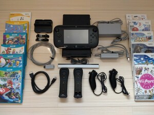 1円～　Nintendo　任天堂　Wii U 本体　32GB （クロ）　ソフト まとめ　ヌンチャク　リモコンプラス　センサーバー　セット