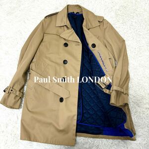 【美品】ポールスミス　ロンドン　Paul Smithトレンチコート　ライナー付き　Mサイズ　マルチストライプ　キルティング　ベージュ　