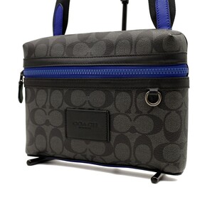 送料無料 美品 COACH コーチ メンズ ショルダーバッグ シグネチャー スモール キャリア クロスボディー C1597 ブルー