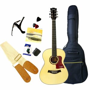 Kaspal ミニギター アコギ マホガニー コンパクト アコースティックギター ケース 弦 初心者 子供用 女性用 ナチュラル GT360N