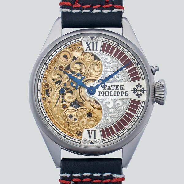 アンティーク Marriage watch Patek Philippe 懐中時計をアレンジした 44mmのメンズ腕時計 半年保証 手巻き スケルトン 