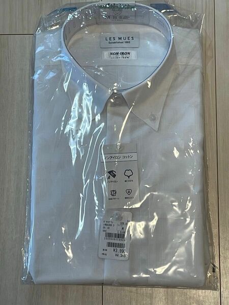 AOKI ボタンダウンシャツ LES MUES レギュラーフィット 白織柄（格子）39-86 形態安定 未使用