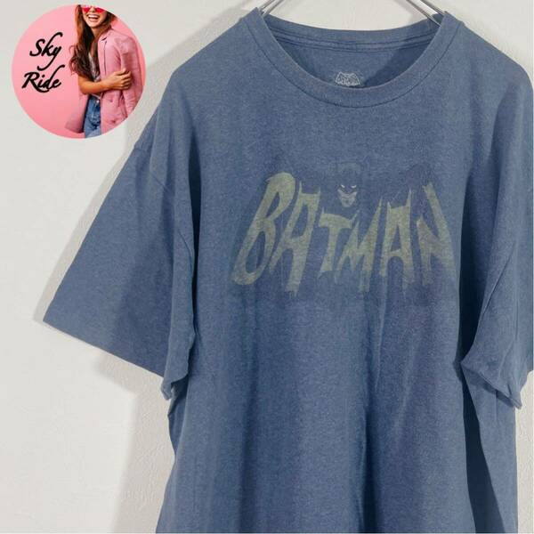 BATMAN バットマン メンズ 半袖 デカロゴ プリント ヴィンテージ Tシャツ ブルー 大きいサイズ 2XL 90's 古着 #TB0783