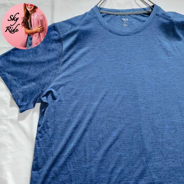DSG メンズ 半袖 プリント ヴィンテージ ワンポイントロゴ Tシャツ ブルー XL 古着 #MA0496
