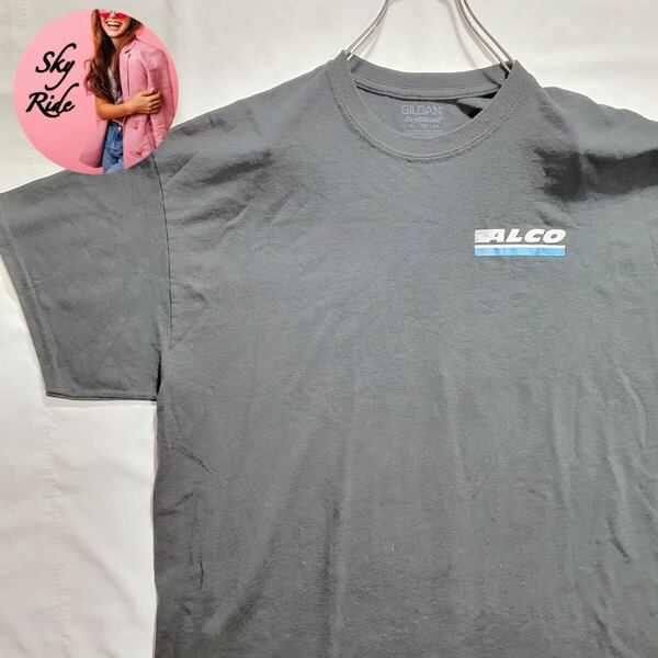 GILDAN ギルダン メンズ 半袖 ALCO 企業ロゴ ワンポイントロゴ プリント ヴィンテージ Tシャツ ブラック XL 90's 古着 #MA0501