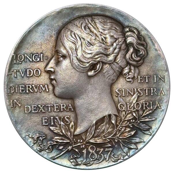 1897 イギリス ヴィクトリア 女王 ダイアモンド ジュビリー シルバー 大型 銀 メダル ロイヤルミント アンティーク 英国 ブルー トーン