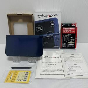 程度良好☆ 任天堂 Newニンテンドー3DS LL メタリックブルー 本体 new NINTENDO 3DS LL 動作確認済 metallic blue 新品充電器付