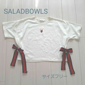 SALADBOWLS 韓国ブランド サイドリボン刺繍Tシャツ