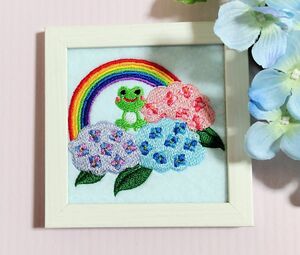 ☆紫陽花とカエル刺繍フレーム1☆