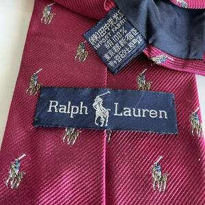 ラルフローレン(Ralph Lauren) レッドピンクホースロゴネクタイ