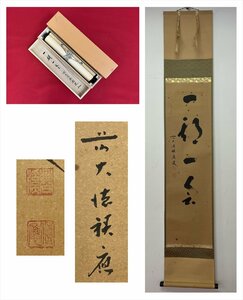 【千寿】大徳寺派 宝林寺 福本積應 一期一会 一行書 紙本 d589◆箱/茶道具/古美術/時代品/掛軸/100024268