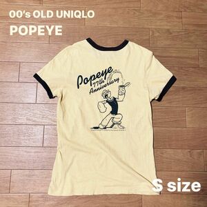 【古着】00s ユニクロ POPEYE リンガーTシャツ バックプリント 刺繍 ポパイ