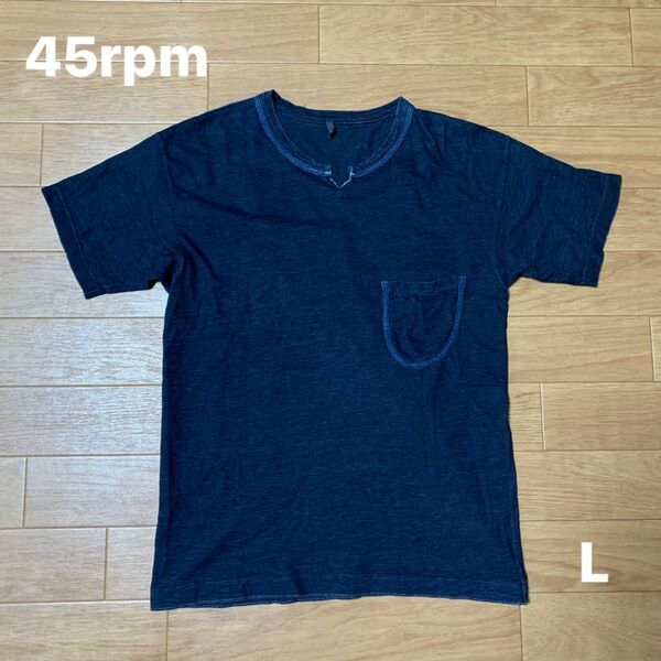 【古着】45rpm インディゴ染め 藍染め 半袖 ポケット Tシャツ サイズ3 日本製