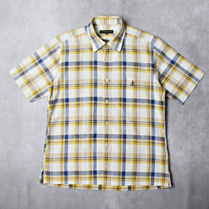【Kinloch Anderson】レナウン キンロックアンダーソン コットンリネン 半袖シャツ チェックシャツ Mサイズ 