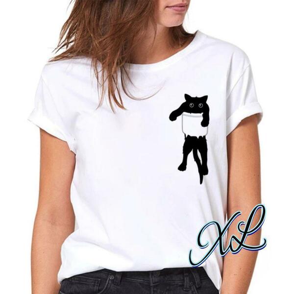 Tシャツ 猫 XL レディース 半袖 薄手 白 大きめ