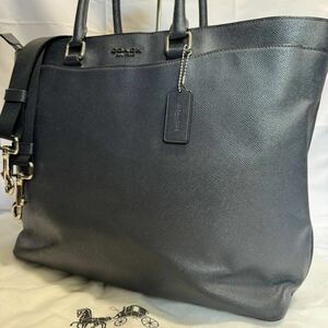 極美品 A4 COACH コーチ トートバッグ メトロポリタン ショルダーバッグ 2wayビジネス ネイビー 青 肩掛け 本革 レザー 大容量 メンズ 