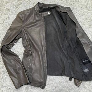  ultimate beautiful goods rare color EMPORIO ARMANI Emporio Armani Single Rider's rider's jacket sheep leather ram leather gray unisex 