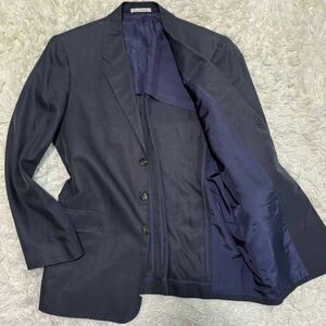 美品 Lサイズ相当 Papas パパス テーラードジャケット ネイビー 濃紺 メンズ 紳士服 シルク混 アンコン ビジネス ブレザー 背抜き 