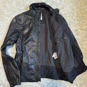  превосходный товар M размер G-STAR RAWji- Star low байкерская куртка одиночный кожаный жакет кожа ягненка овечья кожа чёрный черный мужской джентльмен одежда 