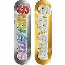 【新品】 22ss Supreme - Bling Box Logo Skateboard Gold、Platinum ２枚セット　シュプリーム ブリング ボックス ロゴ スケートボード 
