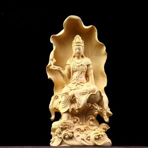  beautiful goods tree carving Buddhist image free . sound bodhisattva .. carving . fortune better fortune Buddhism handicraft precise sculpture height 18cm