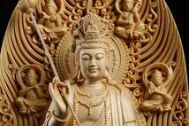 総檜材　仏教工芸品　木彫仏教　精密彫刻　極上品　仏師で仕上げ品　日光観音菩薩立像 高43cm_画像3