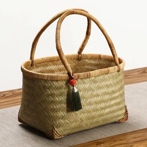  bamboo braided up basket back handmade basket stylish shopping basket storage bag 