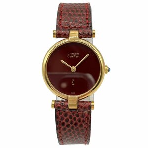 Cartier Must Vendome verumeiyu round bordeaux face Gold color SV925 leather leather belt quarts lady's wristwatch 