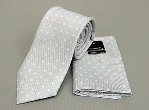  west . woven formal necktie chief attaching silver × white fine pattern silk 100% made in Japan . equipment wedding *... mail service possible njc22