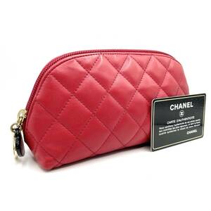 【175】1円〜 極美品 CHANEL シャネル マトラッセ ラムスキン ポーチ 小物入れ 赤