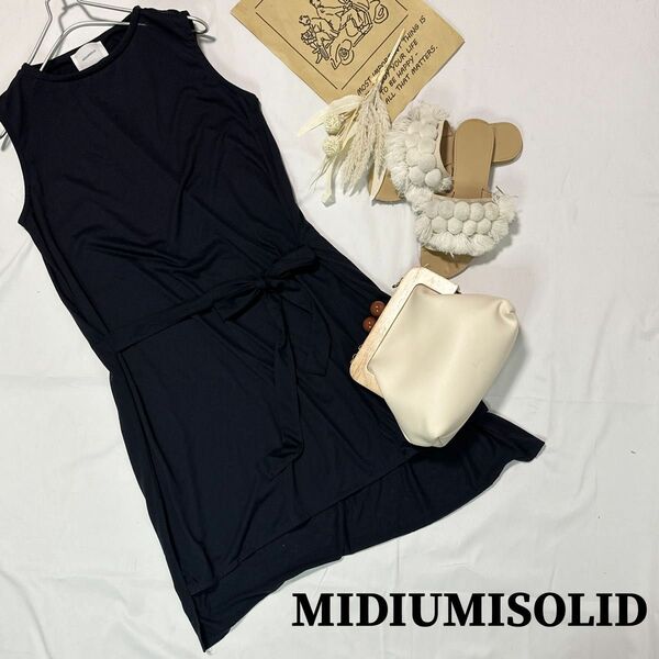 MIDIUMISOLID ノースリーブ ワンピース スリット ネイビー 5d14