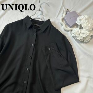 UNIQLO ユニクロ レーヨン シャツ とろみブラウス 無地 黒 5d43