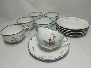 [ beautiful goods ]RAYNAUD LIMOGES/re Inno Limo -ju type on cup & saucer No.1~No.6 number ring pattern different 6 customer box less .