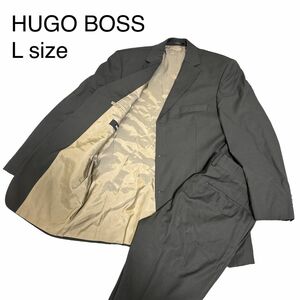 ヒューゴボス　BOSS セットアップ　スーツ　フォーマル　ストライプ　黒茶　L テーラードジャケット　メンズスーツ　結婚式スーツ