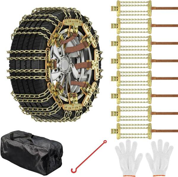 タイヤチェーン「8本」215-285mmまで対応 金属タイヤチェーンタイヤ傷ない