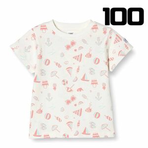 Tシャツ 総柄プリントカットソー ガールズ 100 オフホワイト