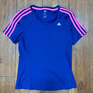 adidas アディダス Tシャツ レディース M climalite ネイビー×ピンク b1