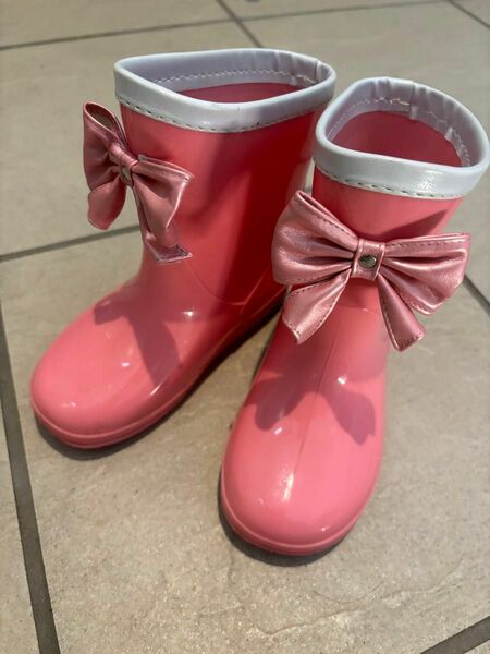 キッズ/子供　長靴　レインブーツ　リボン/ピンク　女の子　17cm