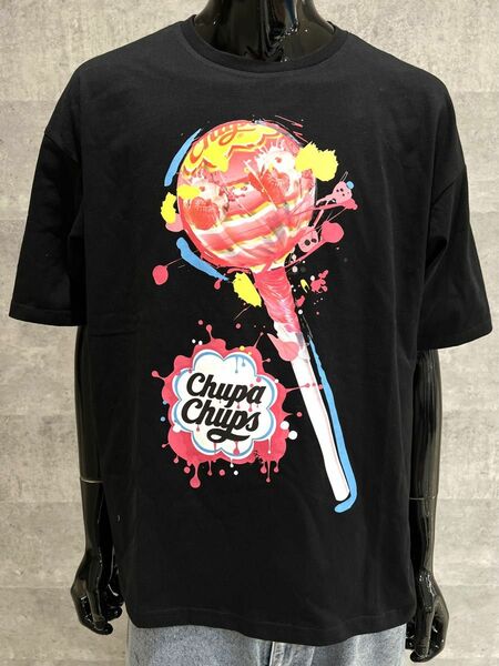 ChupaChups　黒M　ビッグプリント　半袖Tee　ビッグシルエット　ヘビーウェイト　ストリート　スケーター　韓国ファッション