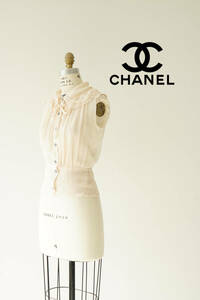 CHANEL シャネル フリル シースルー ノースリーブ シャツ ブラウス size 34 P3472 V02158 0510121