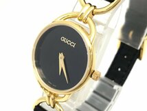 GUCCI グッチ 6000.2.L クォーツ 腕時計 レディース 黒文字盤 稼働品 電池交換済み 中古【UW050259】_画像1