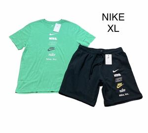 新品 正規品【NIKE】ナイキ NSW スウッシュ ロゴ Tシャツ＋パンツセット◆XL◆緑 黒◆半袖Tシャツ ショートパンツ◆グリーン ブラック